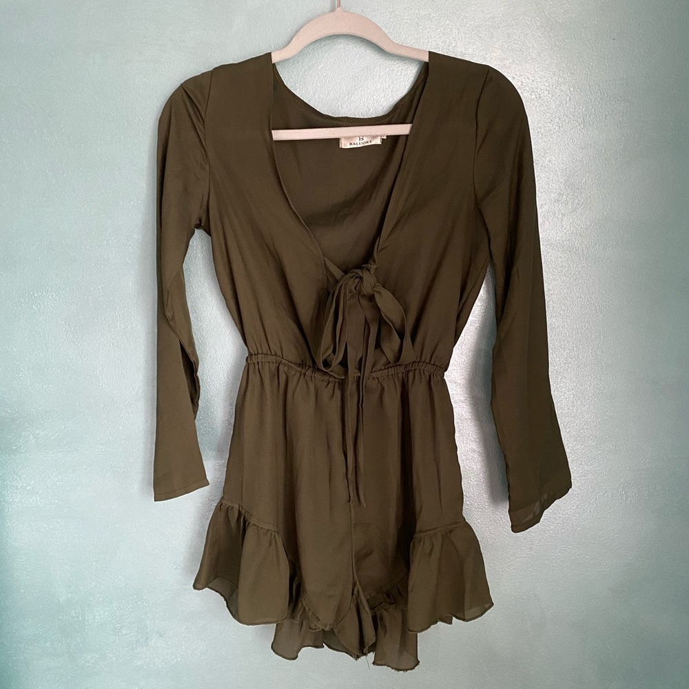Olive Tie Ruffle Romper